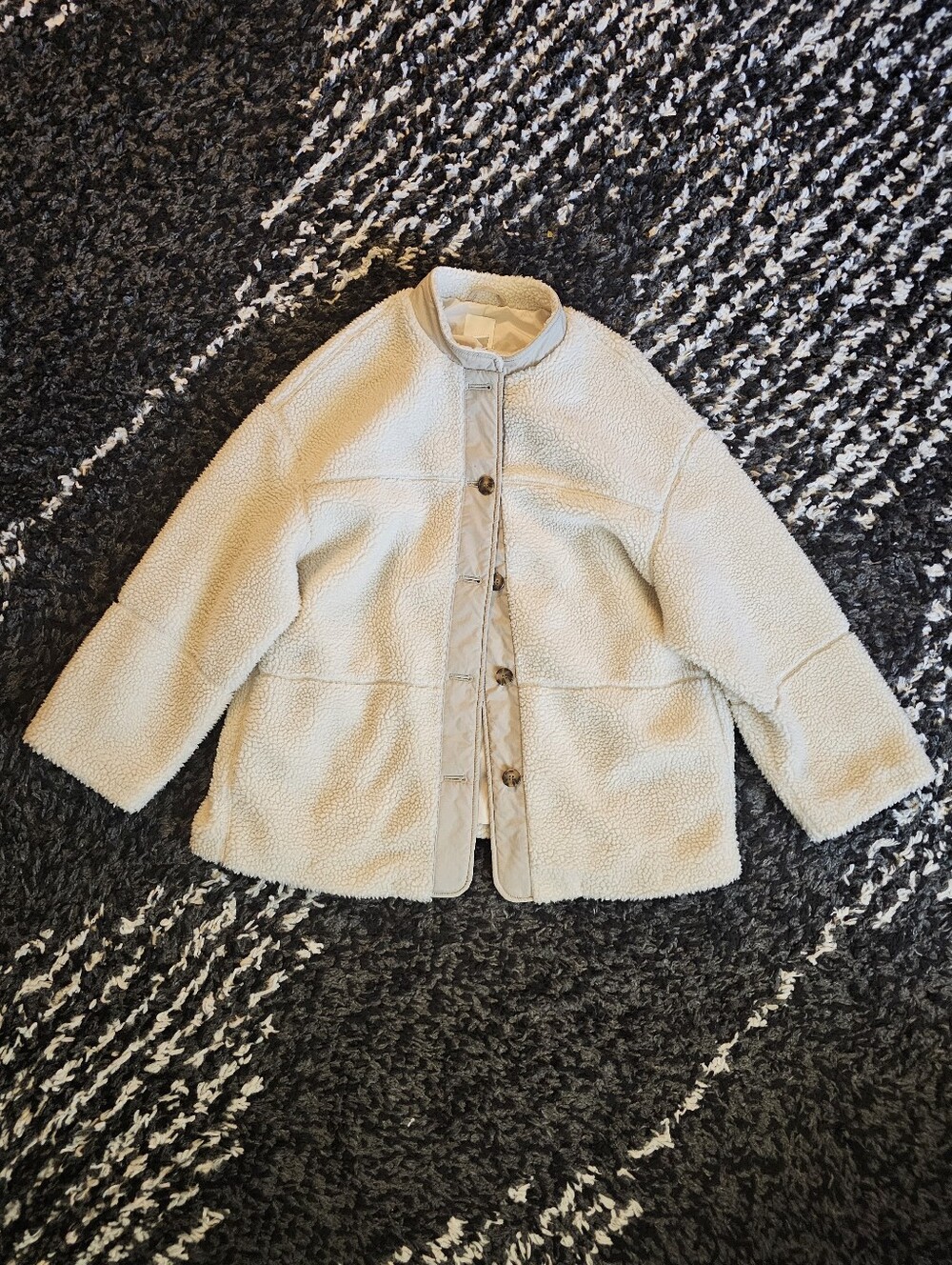 H&M Cozy Ivory Sherpa Button-Front Jacket